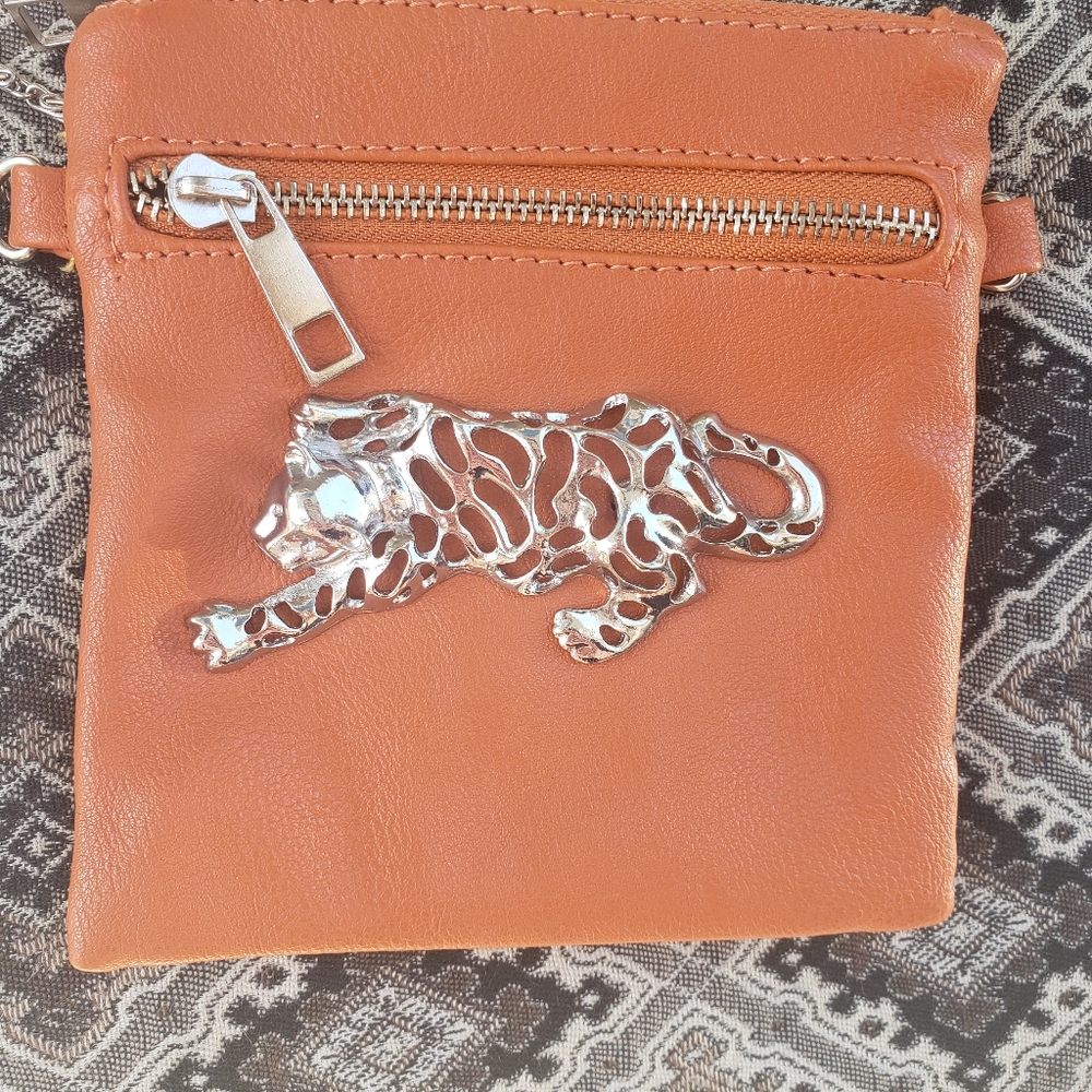 Cross shoulder, orange, tiger purse